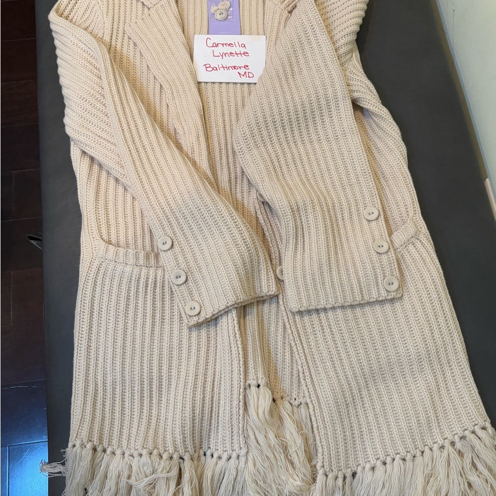 Cream Knit Cardigan with Fringe